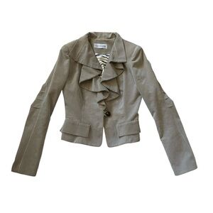 Irina Schrotter Corduroy Ruffle Cotton/Silk Fitted Blazer Beige Size M